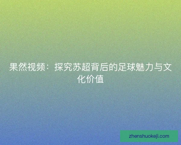 果然视频:探究苏超背后的足球魅力与文化价值 果然视频:探究苏超背后的足球魅力与文化价值