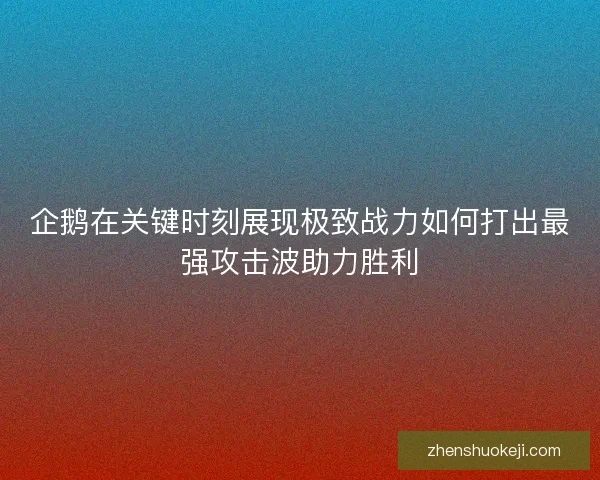 企鹅在关键时刻展现极致战力如何打出最强攻击波助力胜利 企鹅在关键时刻展现极致战力如何打出最强攻击波助力胜利